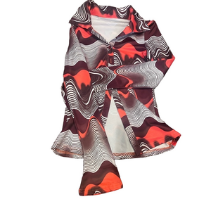 RETRO LONG SLEEVE BROWN AND ORANGE FLUTE SLEEVE BUTTON UP TOP